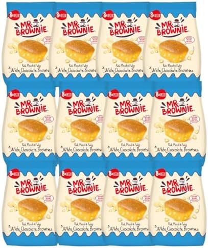 Mr. Brownie Blondies de Chocolate Blanco Belga – Pack de 12 Bolsas (8 Blondies por Bolsa) – Bizcochitos Suaves y Jugosos con Pepitas de Chocolate Blanco – Snack Dulce Envasado, Ideal para Meriendas|B0GTRWX15T