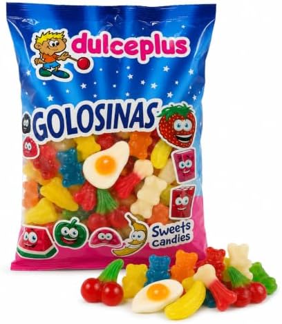 Dulceplus Mix Fiesta Brillo – Surtido de Golosinas Blandas con Formas Variadas, Chuches de Frutas, Ositos, Cerezas, Plátanos y Huevos para Fiestas, Cumpleaños y Candy Bar|B0H5THN5QS