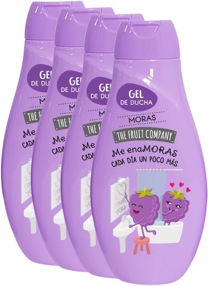 The Fruit Company Gel de Ducha Moras Pack 4 x 600 ml con Aroma Dulce de Frutos Rojos, Fragancia Duradera, Uso Diario, Testado Dermatológicamente
