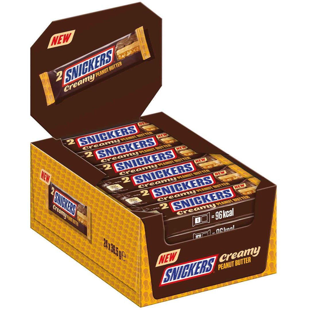 SNICKERS Creamy Peanut Butter – 24 Barritas x 36,5 g – 876 g – Chocolate con Crema de Cacahuete
