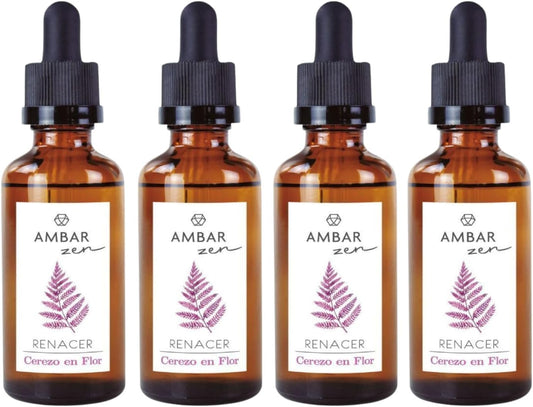 AMBAR ZEN Aceites Esenciales para Humidificador · Pack 4 x 50 ml Cerezo en Flor · Aceite Aromático Natural · Aromaterapia para Difusor, Mikado