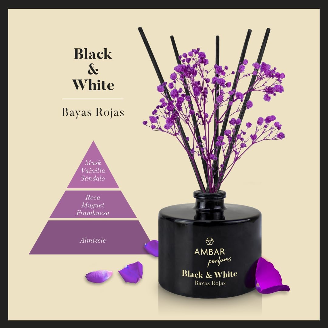 Pack 4 und mikado en varillas ambientador para hogar ambar perfums black and white parent (Bayas Rojas)