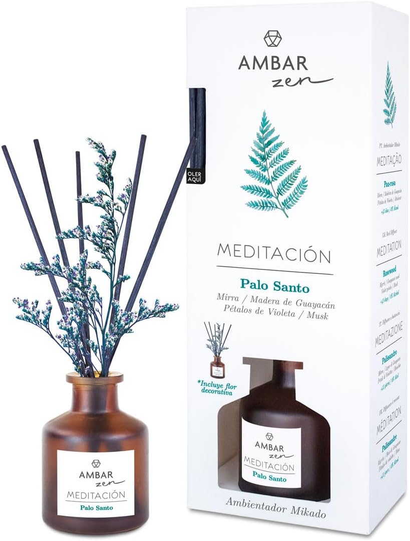Palo Santo Aromatization Pack - Spray 225ml x2, Humidifier Essence 50ml and Mikado 40ml | Fragrance musk of Amber Perfums for Home
