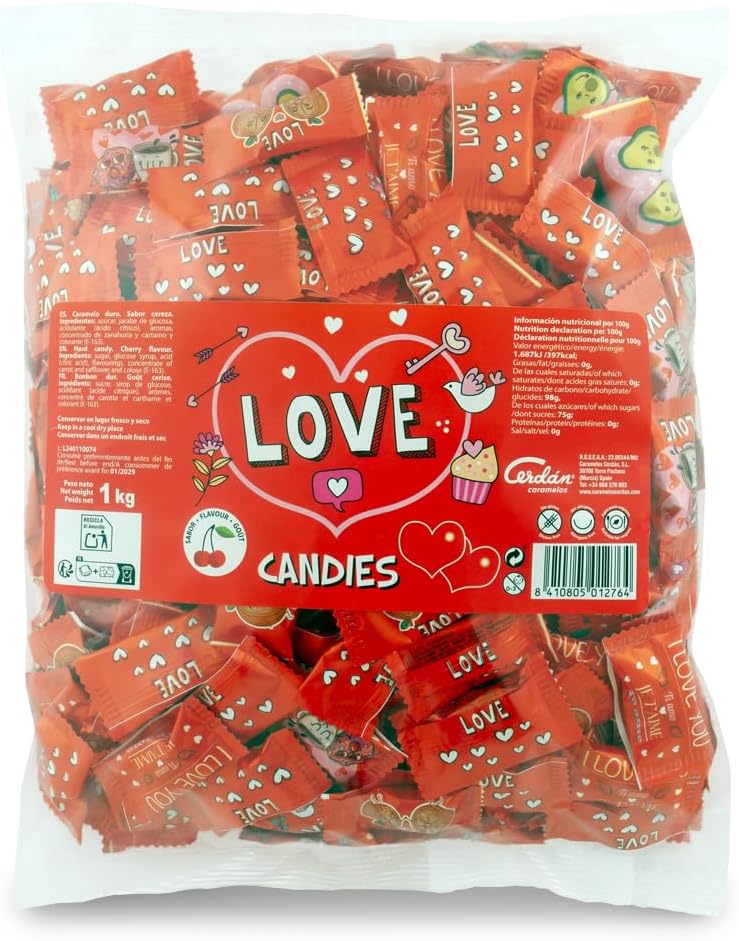 Caramelos Cerdán - Caramelos con forma de corazón | 333 unidades | Sabor a cereza