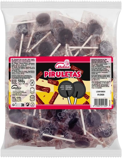 Caramelos Cerdán - Piruletas | Sabor a regaliz | Bolsa de 100 unidades aprox.