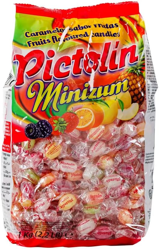 Intervan Pictolin Minizum 1 kg | Caramelos de Sabores Frutales Surtidos | Dulces Envueltos Individualmente para Fiestas, Oficinas y Hostelería