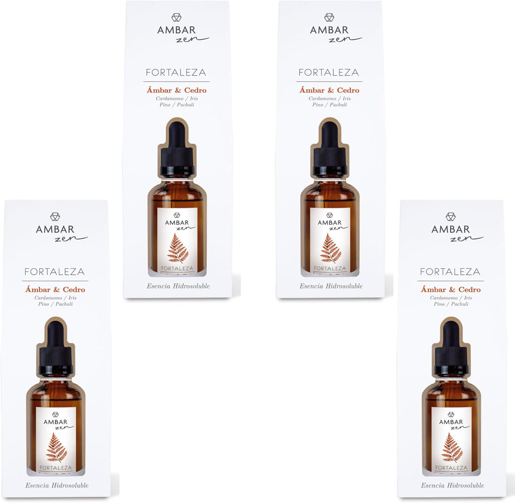 Ambar zen Esencia Hidrosoluble Ámbar y Cedro – Aromaterapia para Difusores y Humidificadores,50ml x 4 Unidades