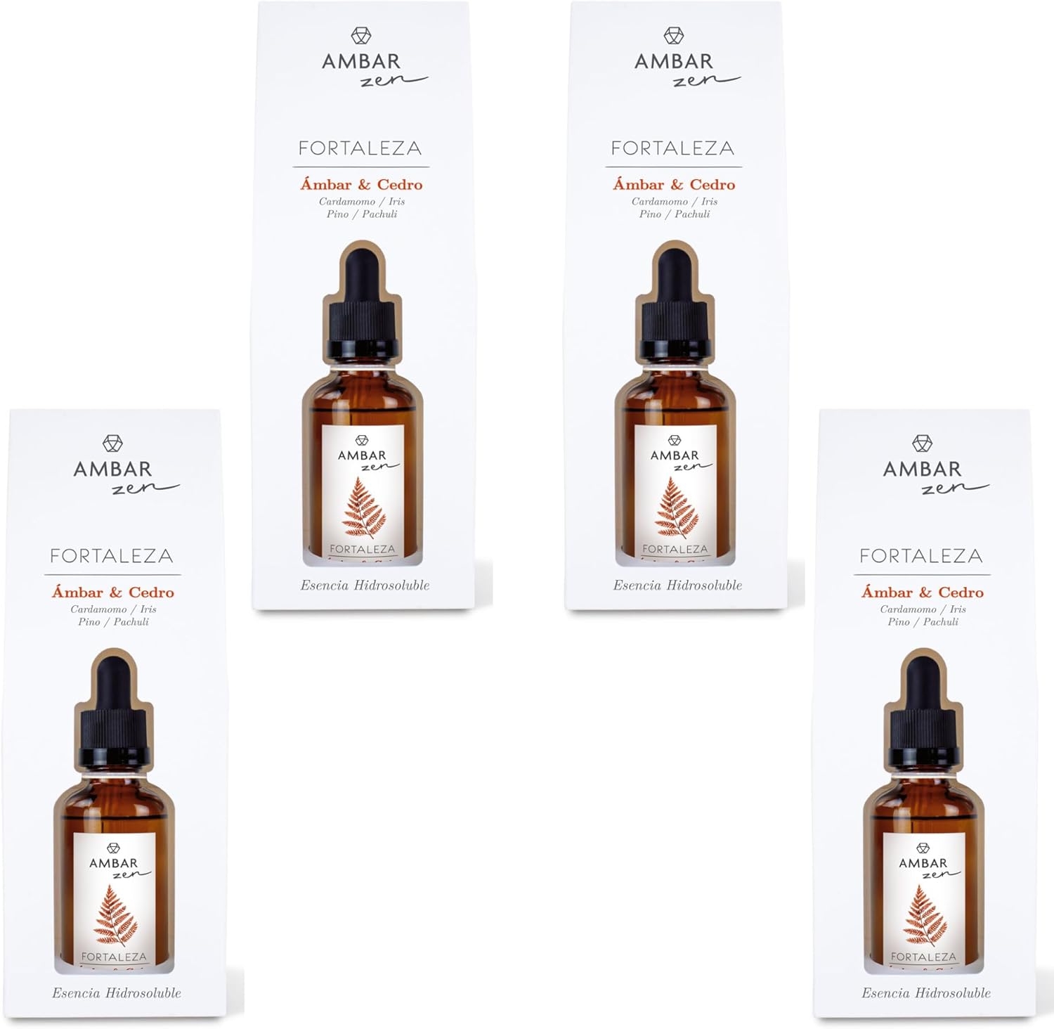 Ambar zen Esencia Hidrosoluble Ámbar y Cedro – Aromaterapia para Difusores y Humidificadores,50ml x 4 Unidades