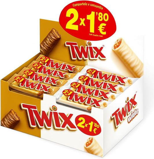 Pack 48 barritas Twix 24 clásico 24 white chocolate caramelo Golominas