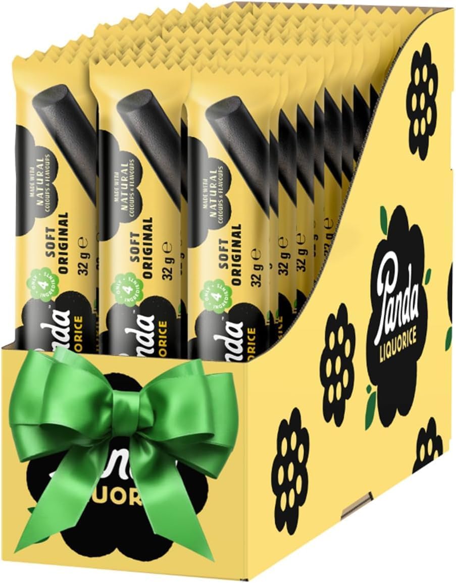Panda Regaliz Negro Natural Soft Original – Caja 36 Barras x 32 g | Regaliz Blando Vegano Sin Gelatina | Snack Dulce Finlandés, 1,15 kg