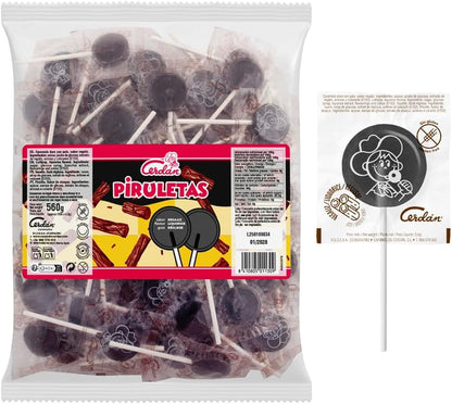 Caramelos Cerdán - Piruletas | Sabor a regaliz | Bolsa de 100 unidades aprox.