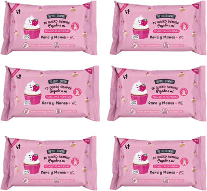 Toallitas Húmedas Fresa Nata Pack 6 x 15 uds – The Fruit Company | Cara, Manos y WC, PH Neutro, Con Aloe Vera y Vitamina E, Desechables