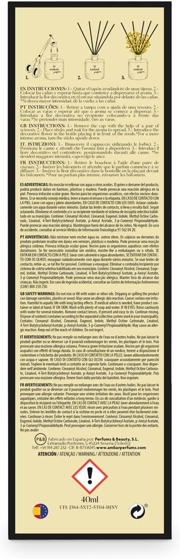 Ámbar Perfums Ambientador Mikado Black & White Flor de Mimosa – Difusor de Varillas Decorativo con Aroma Floral y Elegante, Duración +45 Días – Pack de 4 x 40 ml