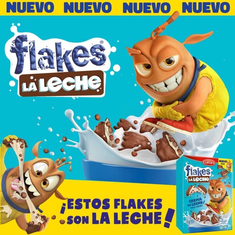 Cereales Cuetara de Chocolate Rellenos de Crema de Leche | Choco Flakes Crujientes de Cacao | Desayuno Dulce para Niños y Adultos | Pack de 4 Cajas