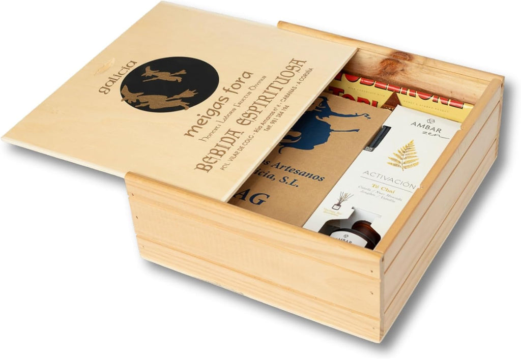 Regalo – Pack con Licor de Chocolate, Mikado Té Chai, Toblerone y Caja de Madera