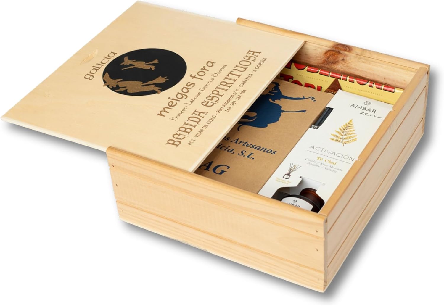 Regalo – Pack con Licor de Chocolate, Mikado Té Chai, Toblerone y Caja de Madera