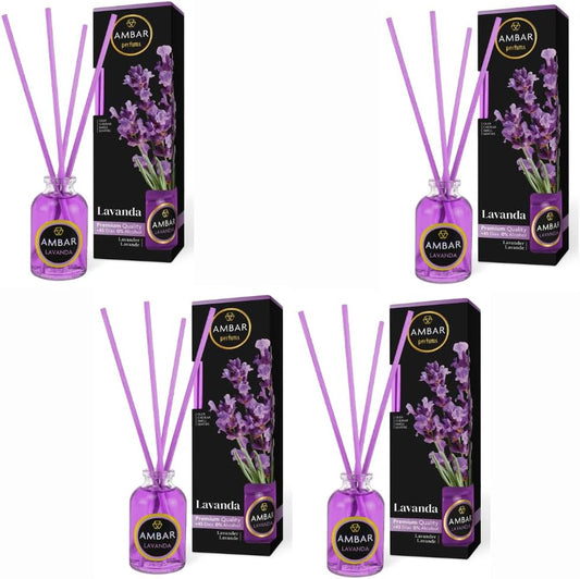 Pack 4 Mikados Ambar perfums – Aroma Lavanda – Ambientador de Varillas Natural y Relajante +45 Días