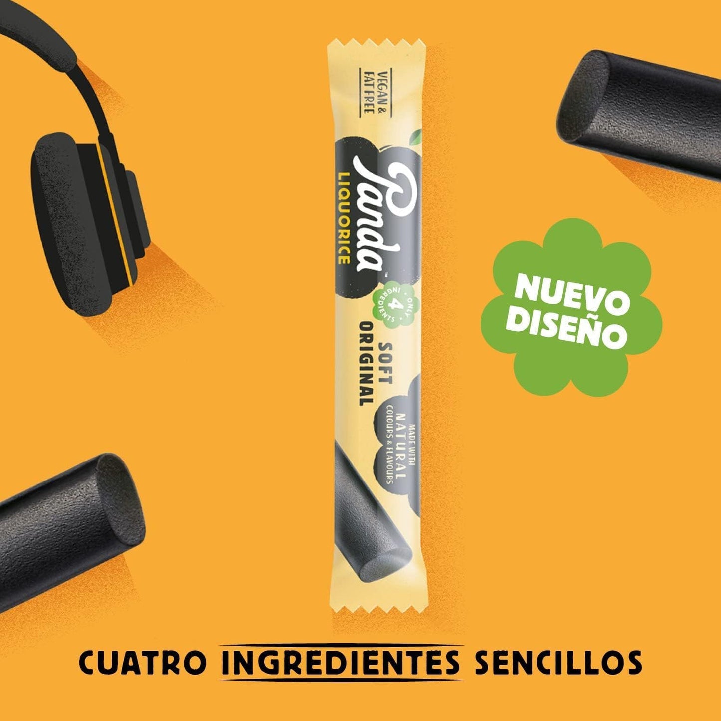 Panda Regaliz Negro Natural Soft Original – Caja 36 Barras x 32 g | Regaliz Blando Vegano Sin Gelatina | Snack Dulce Finlandés, 1,15 kg