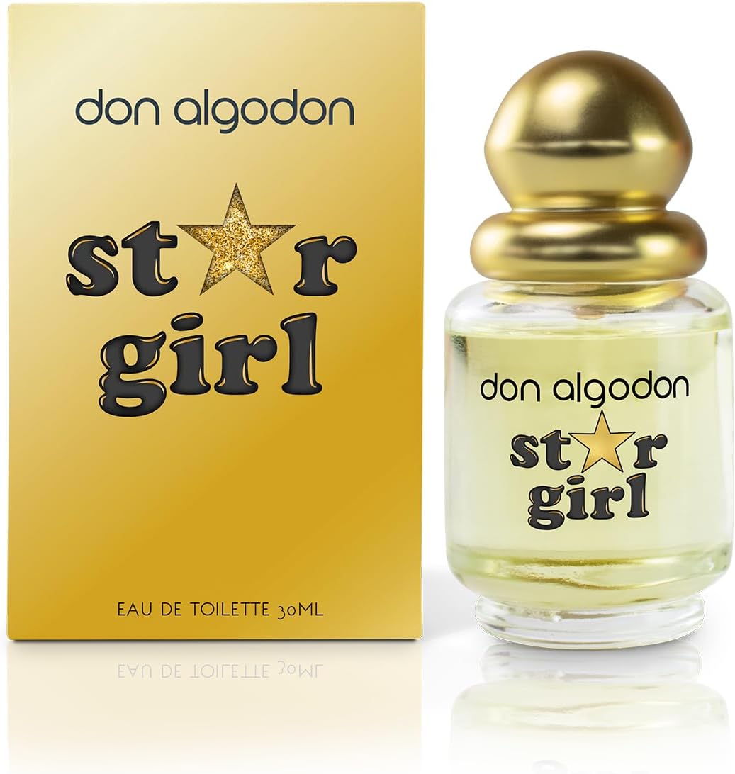 Set de Regalo Star Girl de Don Algodón. Incluye la fragancia Star Girl 30 ml, un 3D Lipgloss rojo, un eyeliner glitter y un neceser metalizado