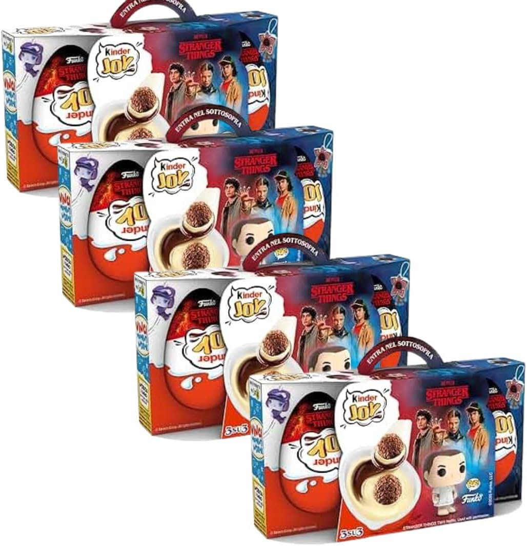 4X Paquete de 3 para Kinder Joy Edición Stranger Things, paquete de 4 con 3 huevos sorpresa cada uno, edición especial de Netflix, 60 g