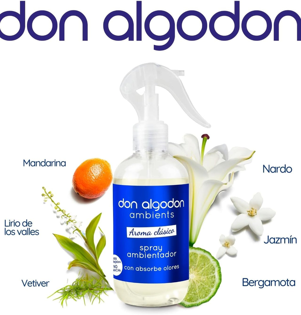 Don Algodón Ambients Spray Ambientador Aroma Clásico 250ml – Pack de 4 Unidades