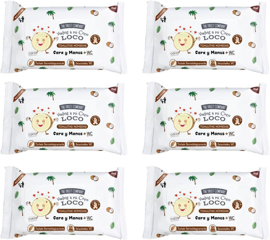 Toallitas Húmedas Coco Pack 6 x 15 uds – The Fruit Company | Cara, Manos y WC, PH Neutro, Con Aloe Vera y Vitamina E, Desechables
