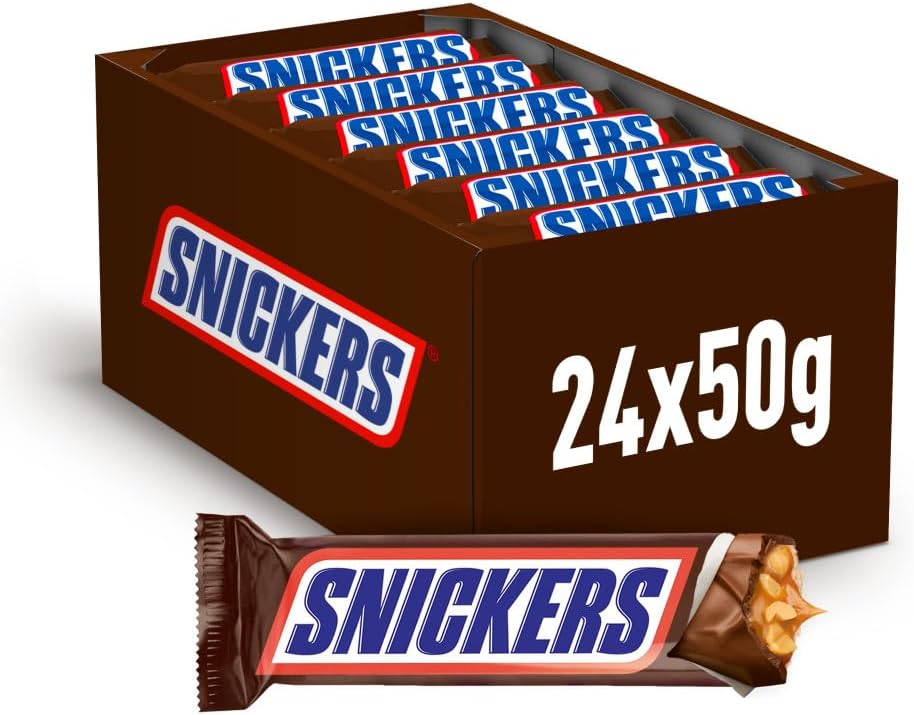 Snickers chocolatina pack 24x50g barritas chocolate caramelo cacahuete Golominas
