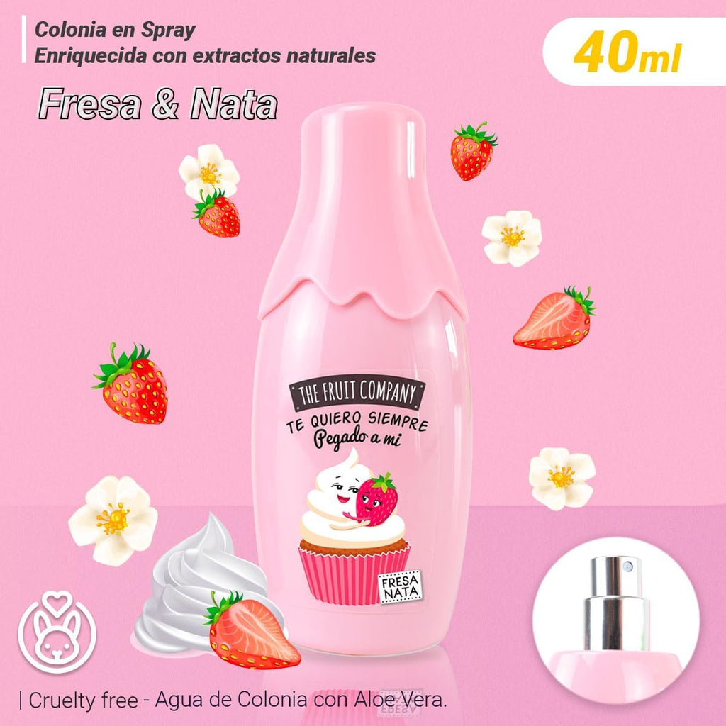 The Fruit Company Set Pack Regalo Fresa y Nata, Aceite Labial, Crema de Manos, Colonia Eau de Toilette, Neceser de Mano. Edición Navidad.