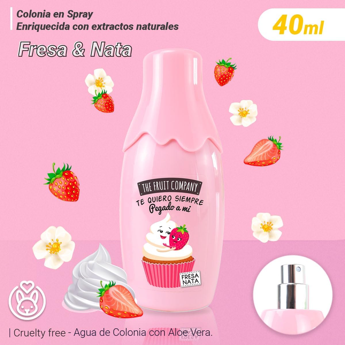 The Fruit Company Set Pack Regalo Fresa y Nata, Aceite Labial, Crema de Manos, Colonia Eau de Toilette, Neceser de Mano. Edición Navidad.