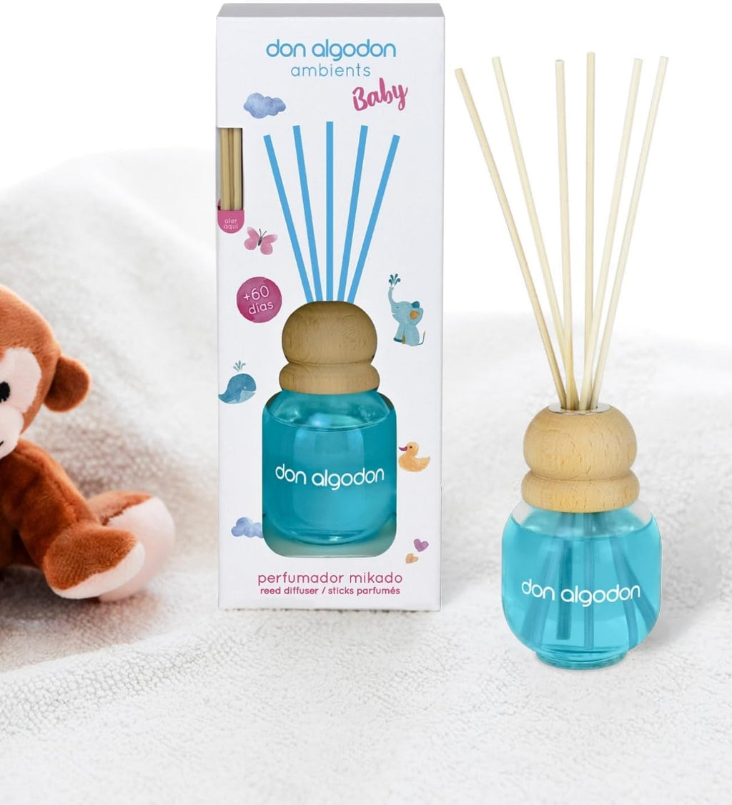 Pack 4 Mikados Don Algodón Aroma Baby – Ambientador de Varillas | +240 Días de Fragancia Suave