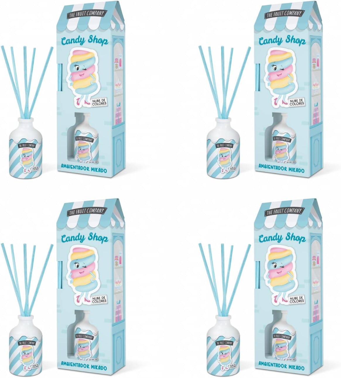 The Fruit Company Mikado Ambientador de Varillas Pack 4 uds - Aroma Nube de colores