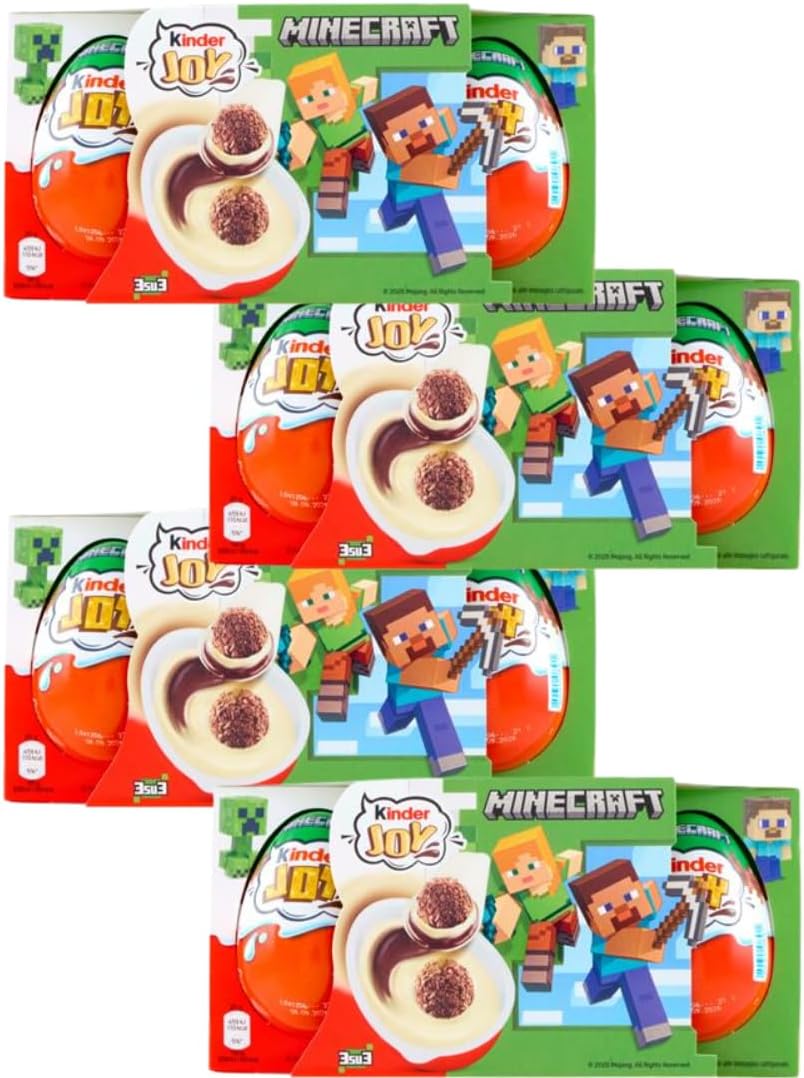 Huevos de Verano Kinder Joy Minecraft 12 Unidades con Crema de Leche y Cacao y 2 Bolas de Chocolate - Incluye Juguetes Sorpresa Dentro
