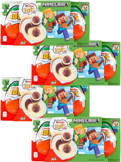 Huevos de Verano Kinder Joy Minecraft 12 Unidades con Crema de Leche y Cacao y 2 Bolas de Chocolate - Incluye Juguetes Sorpresa Dentro