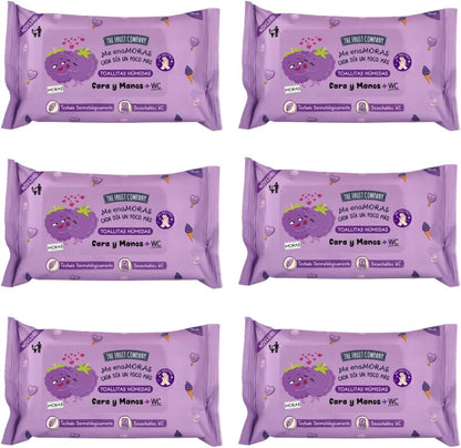 Toallitas Húmedas Moras Pack 6 x 15 uds – The Fruit Company | Cara, Manos y WC, PH Neutro, Con Aloe Vera y Vitamina E, Desechables