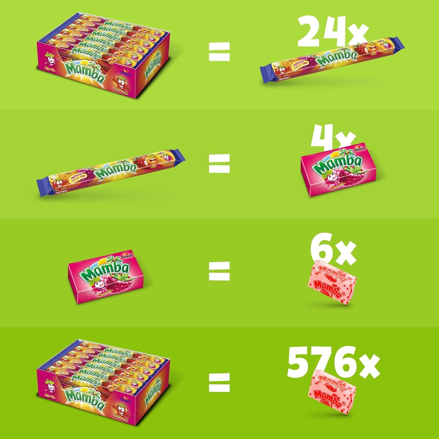 Mamba Caramelos Masticables de Frutas – Pack de 24 Barras – 4 Sabores