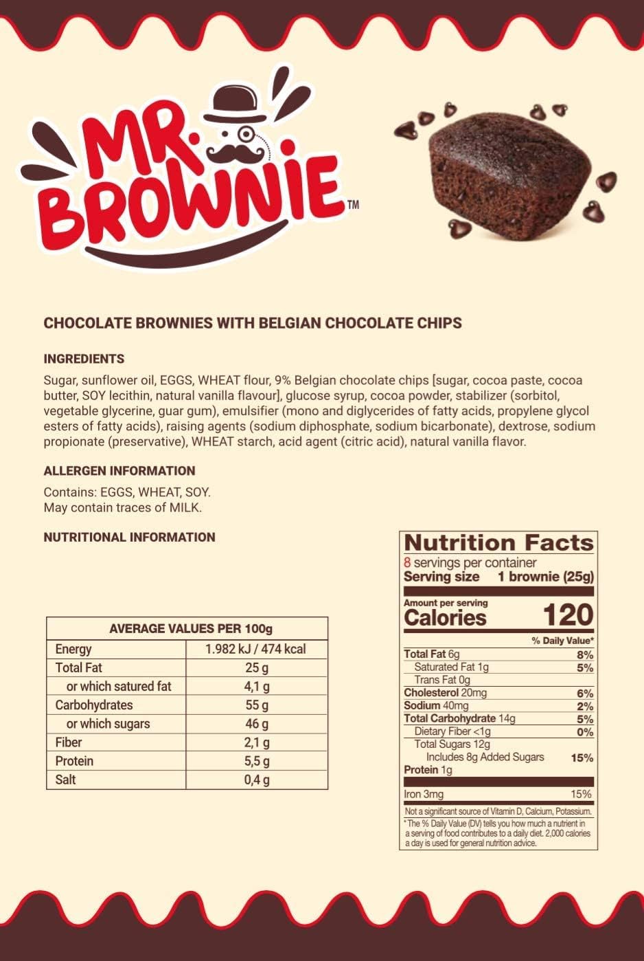 Mr. Brownie Negro Chocolate Belga – 96 Brownies (8x12 bolsas)
