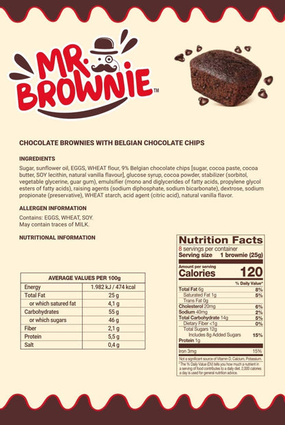 Mr. Brownie Negro Chocolate Belga – 96 Brownies (8x12 bolsas)