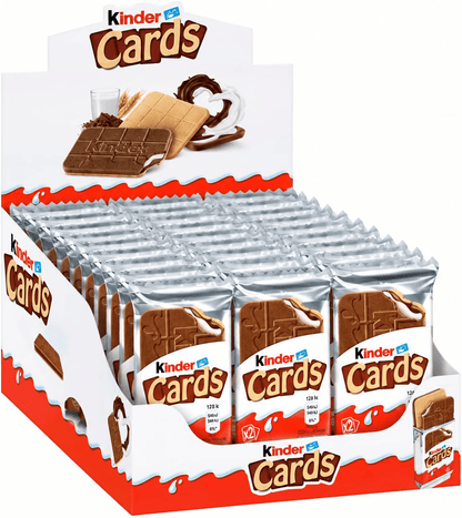 Kinder Cards – Expositor de 30 Unidades, Galleta Crujiente con Cacao y Leche