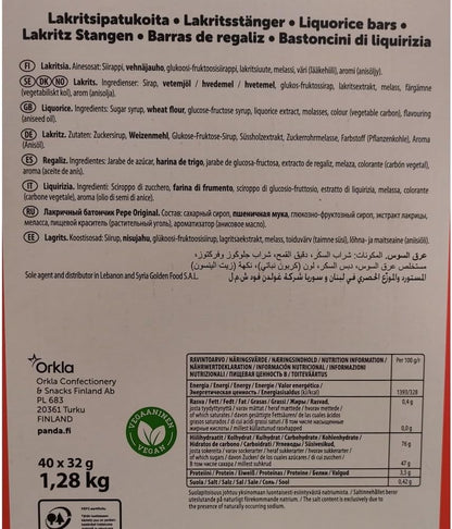 Panda Pepe Original Regaliz Negro 40 Unidades x 32 g – Caja Expositora de Barras de Regaliz Dulce