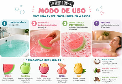 Pack 2 Set Bombas de Baño The Fruit Company (10 Unidades) | Bombas Efervescentes Aromáticas Hidratantes con Aceite de Coco, Karité y Cacao | Spa en Casa, Aromas Frutales, Regalo Mujer