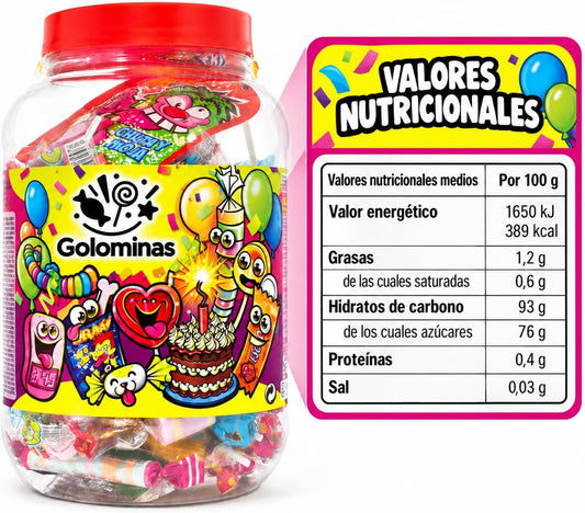 Tarro de Golosinas Surtidas Cumpleaños – Mix de Caramelos y Chuches Individuales para Fiestas, Piñatas, Candy Bar y Celebraciones