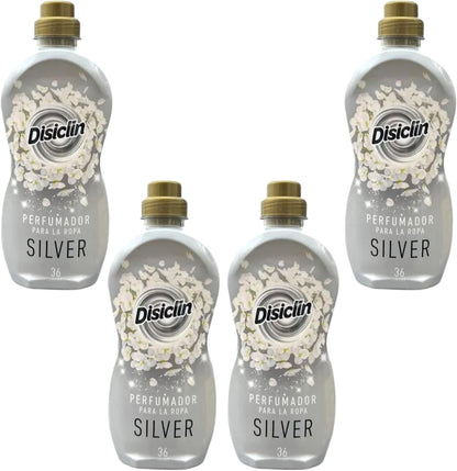 Disiclin Perfumador de Ropa Silver – Pack de 4 Botellas, hasta 144 Lavados – Aroma Elegante y Duradero – Perfume Concentrado con Microcápsulas