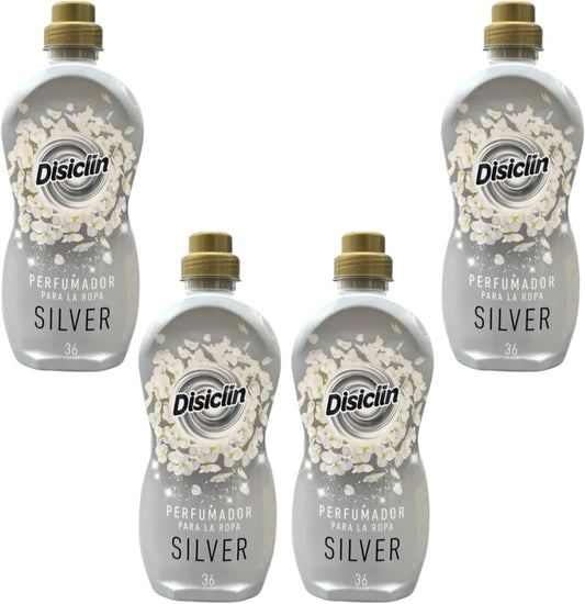 Disiclin Perfumador de Ropa Silver – Pack de 4 Botellas, hasta 144 Lavados – Aroma Elegante y Duradero – Perfume Concent