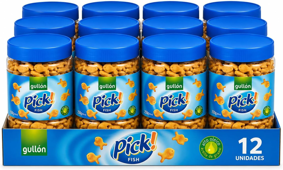 Pack of 12 Gullón Pick! Fish 250g | Crunchy Snack with Sunflower Oil High Oleic | Total 3 kg