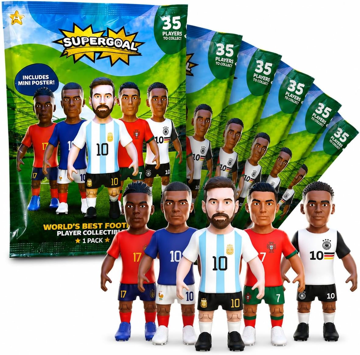 Golominas Company SuperGoal World – Pack de 6 Sobres | Figuras Coleccionables Oficiales de Fútbol