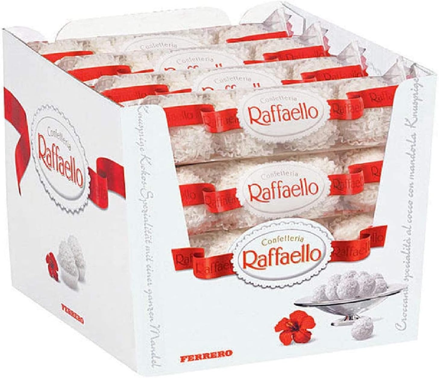 RAFFAELLO Ferrero - 16 paquetes de 3 bombones - Estuche de plástico de coco wafer