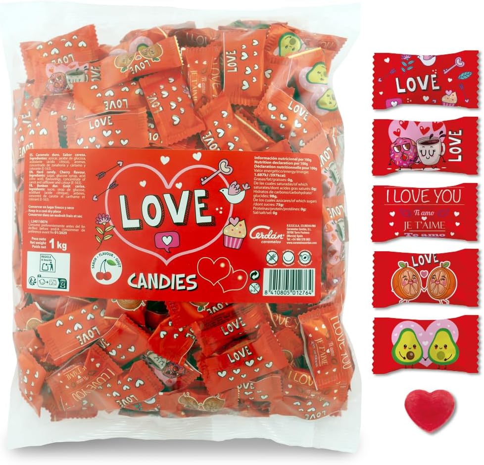 Caramelos Cerdán - Caramelos con forma de corazón | 333 unidades | Sabor a cereza