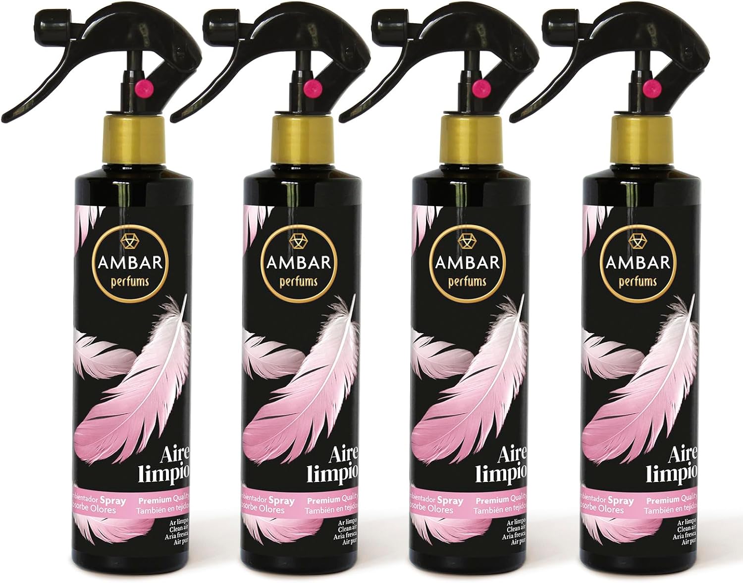 Ambar Perfums - Ambientador Spray Absorbe Olores Aire Limpio Pack de 4 uds de 280 ml.