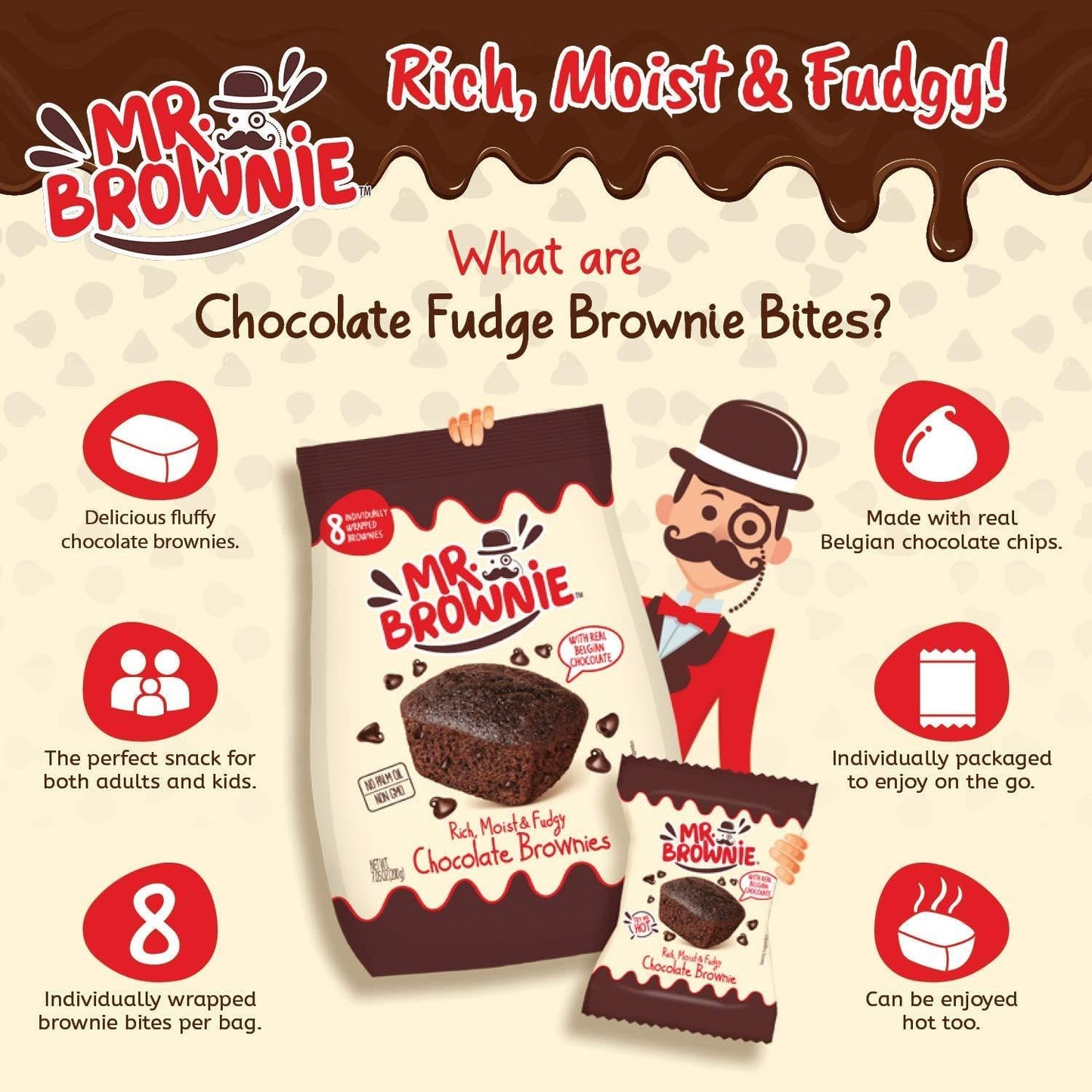 Mr. Brownie Negro Chocolate Belga – 96 Brownies (8x12 bolsas)