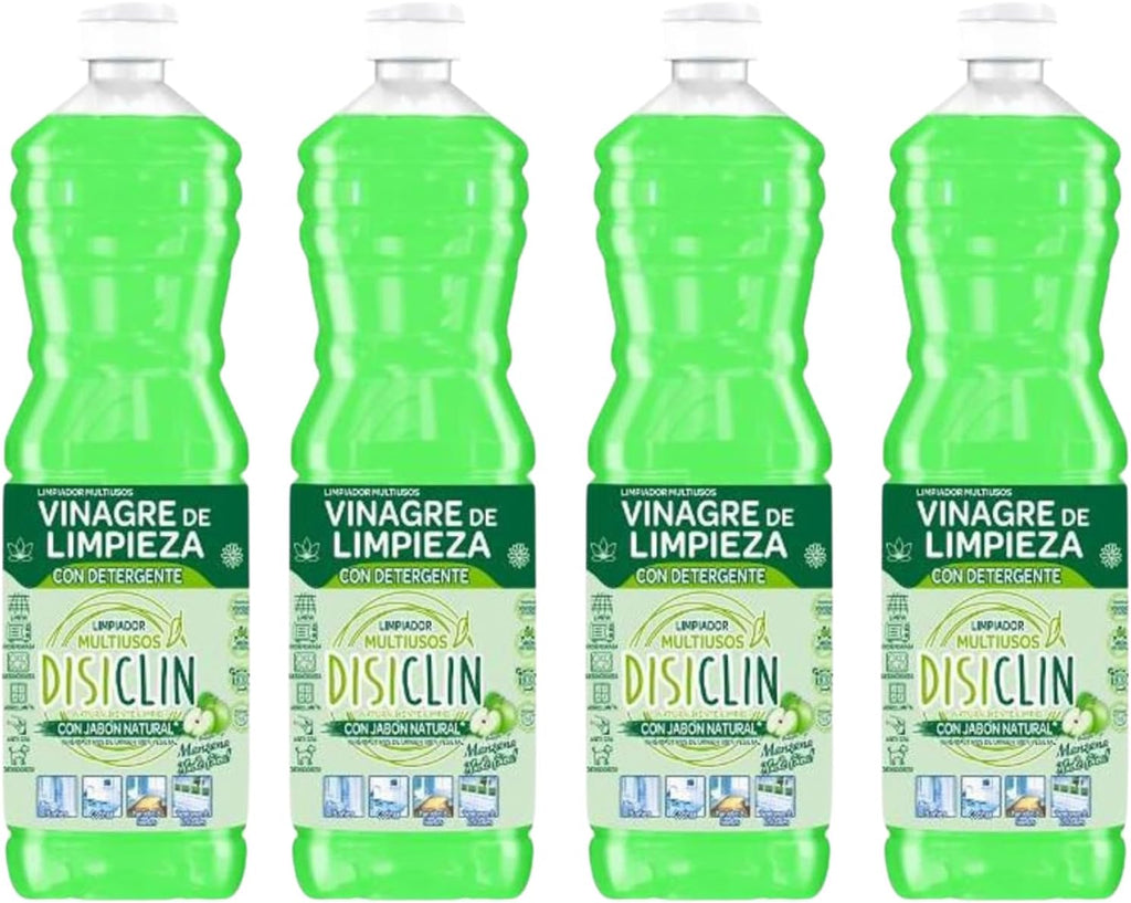 Disiclin Vinagre de Limpieza con detergente Aroma Manzana 1L – Pack de 4 Botellas